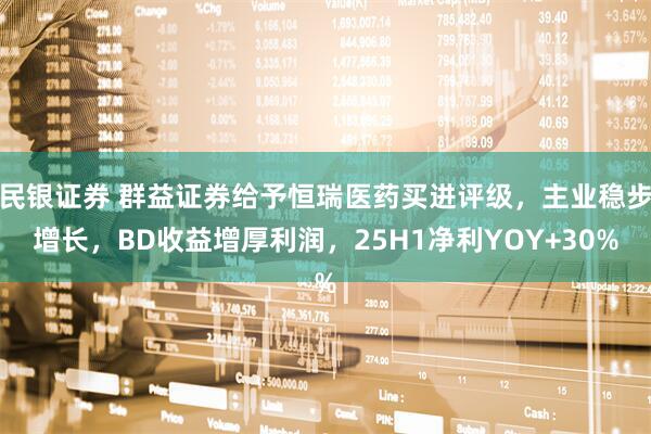 民银证券 群益证券给予恒瑞医药买进评级，主业稳步增长，BD收益增厚利润，25H1净利YOY+30%